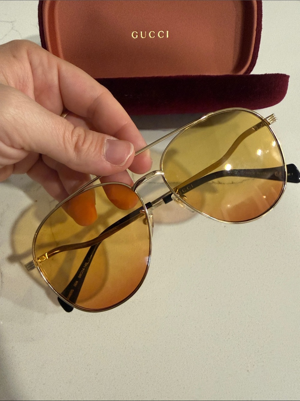 Gucci GG0969S-004 Womens Pilot Gold Black/Yellow Orange Aviator Sunglasses